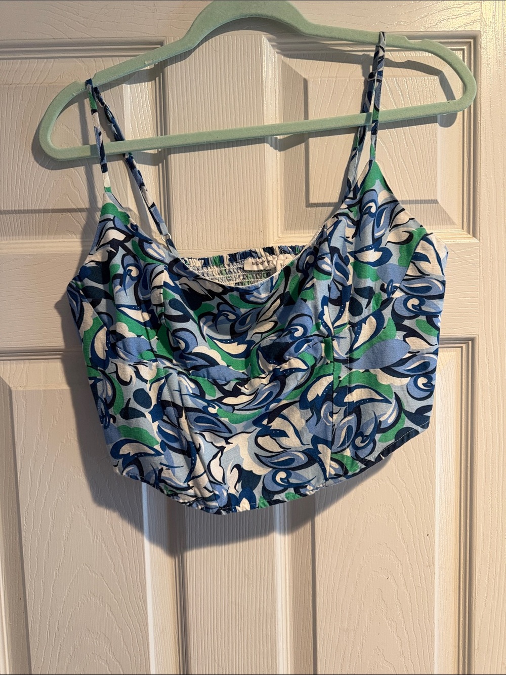 Blue & Green Printed Cropped Cami Top